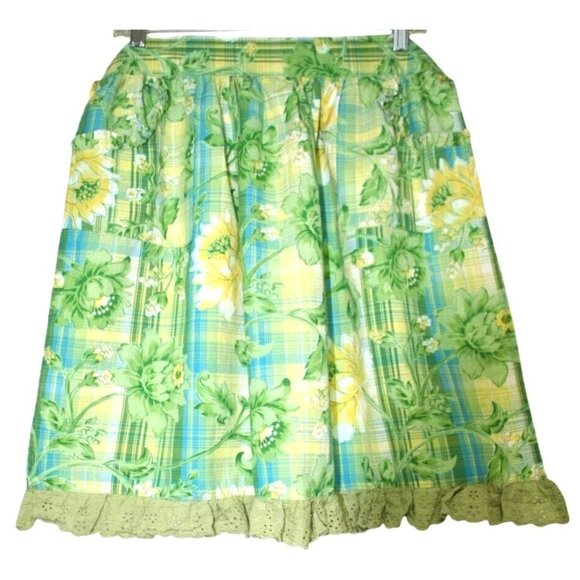 April Cornell Accessories - April Cornell Classic Florals Half Apron Green Plaid With Lace Trim Cottagecore